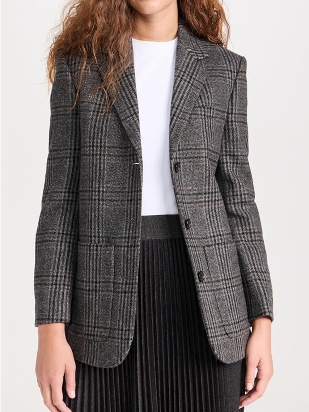 Theory Grey Plaid Wool Blend Blazer Jacket | Size 4